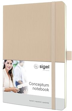 SIGEL CO332 rutig anteckningsbok – medium – beige – mjukt omslag – 194 sidor – numrerade sidor, gummibandslås, stiftslinga, arkivficka – PEFC-certifierad – Conceptum Business buch
