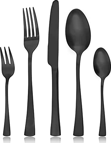 Besteck Set 6 Personen, Bettlife Schwarz 30 Teilig Essbesteck Set, Monobloc-Messer, Edelstahl poliert, spülmaschinenfest