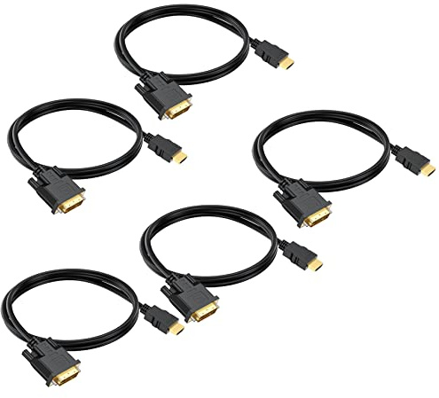 HDMI to DVI Cable 3ft 5-Pack, Bidirectional DVI-D to HDMI 19 Pin Cord Adapter Cord 1080P Video High Speed Compatible for Computer, PC, Raspberry Pi, Roku, Xbox One, PS4 PS3, Graphics Card