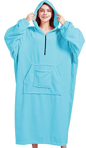 Genfien Sherpa Wearable Robe Couvertures Surdimensionné Sweat à Capuche Couverture Polaire en Peluche à Manches TV Plaids Super Doux Chaud,Menthe Verte,Taille Unique