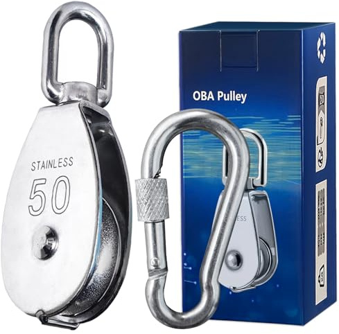 OBA Pulley Steel Cable Load Capacity 400 kg, Fitness Pulley Stainless Steel for Ropes Steel Cable with Carabiner