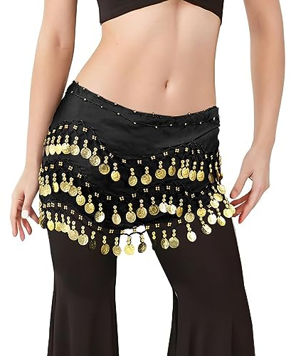 LEACOOLKEY Frauen Bauchtanz Hüfttuch Damen Bauchtanz Rock mit funkelnden Goldmünzen Bauchtänzerin Outfit für Frauen
