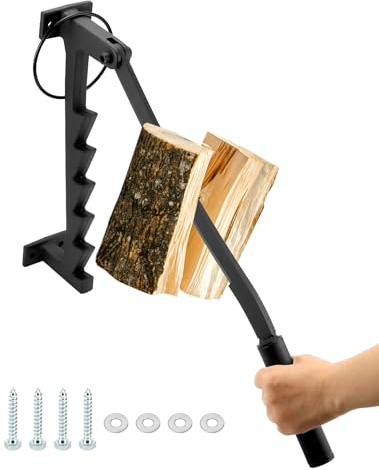 QWORK® Partidor de troncos manual, partidor de troncos montado en la pared de acero al carbono, adecuado para exteriores, hogar, camping