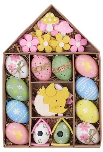 Valery Madelyn 40pcs Easter Egg Decoration Ornaments Set, 4-8cm Colorful Hanging Easter Eggs for Tree,Pink Green Easter Basket Stuffers Assorted Egg Bulk for Spring Window Party Decor