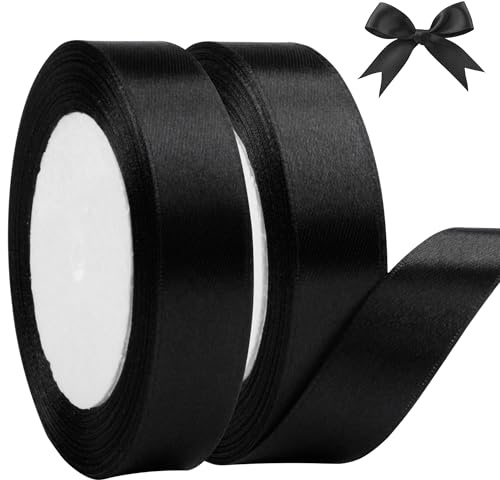 KEYIDO Black Ribbon 20mm Wide, 50 Yards Black Satin Ribbon for Gift Wrapping, Hair Bow, Florist, Crafts, Car, Wedding, Funeral, Halloween, Christmas Party Decoration (25 Yards/Roll)