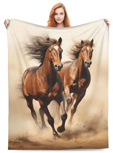 amepay Horse Blanket Animal Horses Running Pattern Print Flannel Throw Blankets for Home Couch Bed Sofa Soft Fuzzy Lightweight Decor Gifts for All Season 60x50 Inches