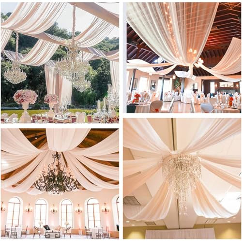 Highdi Tende da Soffitto per Matrimoni, Tessuto per Drappeggio per Arco Nuziale in Chiffon Tulle Matrimonio Soffitto per Tende per Cerimonie Feste (150x600cm,Champagne)