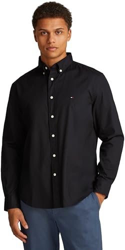 Tommy Hilfiger Core Flex Popeline Solid RF Shirt MW0MW39988 Chemise L/S pour Homme, Noir, XL, Noir (Noir), XL