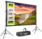 OTREST 120” Projector Screen with Stand, Wrinkle Free Polyester 16:9 4K HD Rear Front Movie Screen with Sandbags, Indoor Outdoor Portable Telescopic Projection Screen for Home Theater, Outdoor Movie