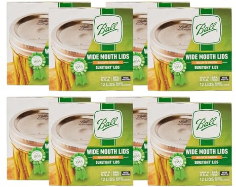 Ball Mason Jar Lids, Canning Replacement Lids, SureTight Sealing Lids, BPA Free Preserving Supplies, Wide Mouth, 12 Count (Pack of 8)