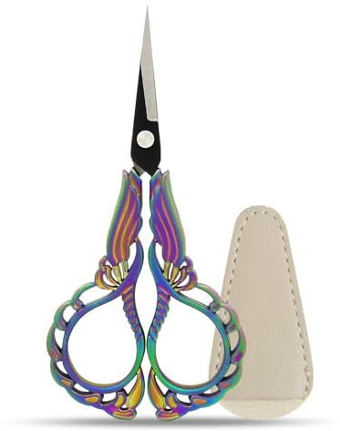Stickschere Klein Scharf, Bunte Titan Lotus Blume Sharp Stickerei Schere Kleine Edelstahl Schere Klein mit PU Abdeckung für Stickerei Gewinde Nadelarbeit