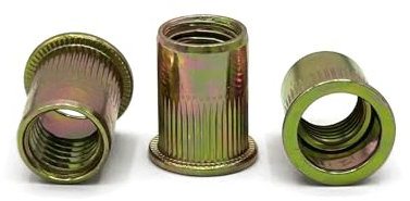 NOLDAR | Dadi Rivetti a testa piatta in acciaio al carbonio zincato giallo. Rivetti filettati M10. Inserti filettati 17 x 21 mm (50 pezzi)