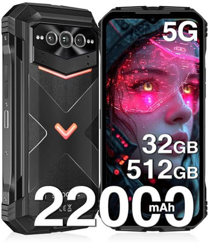 DOOGEE V MAX Pro Rugged Smartphone 5G, 32GB RAM+512GB ROM, 22000mAh 33W, Android 14 Rugged Waterproof Phone, 108MP+20MP Night Vision Camera, 6.58 FHD+ 120Hz, 5G Dual SIM Free Mobile Phone, WiFi 6/NFC
