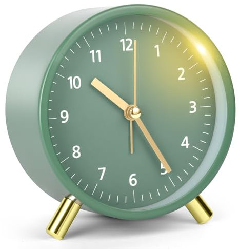 HOTUT Analogue Alarm Clock,Silent Alarm Clocks Bedside Non Ticking with Light,Analogue Clock Battery Powered,Fashionable Round Alarm Clock,Simple Alarm Clocks for Heavy Sleepers Bedrooms Office Travel