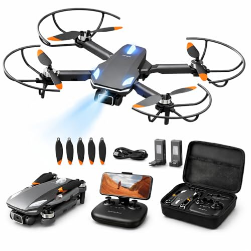 Dron para Niños y Adultos con Camara 1080P HD, RC Plegable Cuadricóptero Dron, Motor Sin Escobillas, Despegue/Aterrizaje con un Solo Botón, 2 Baterías, Juguete para Niño Regalos Cumpleaños (Black)