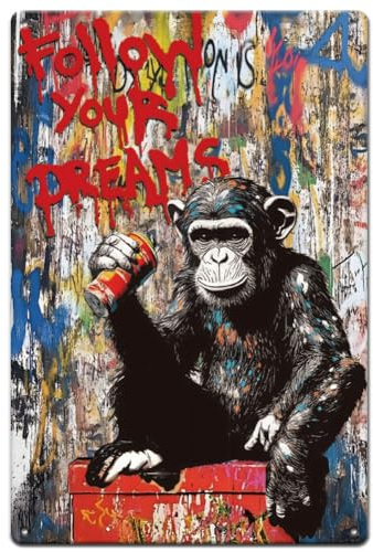 SUPERDANT Cartelli In Metallo Banksy Street Graffiti Monkey Motivazionali Divertenti Segno di Latta in Metallo Vintage Astratti Da Parete Poster Decorazione Da Parete 30x20cm