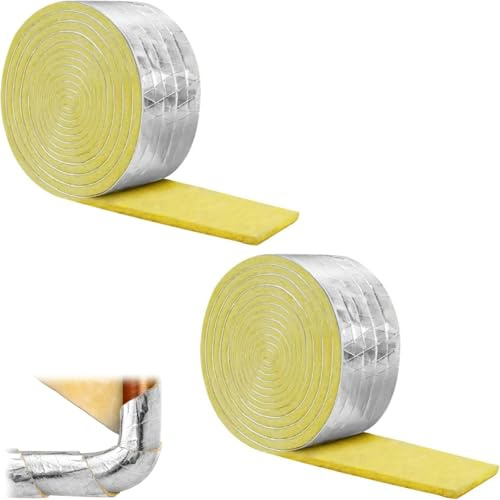 Isolante in Lana di Vetro per Tubi, Rotolo di 10M, Isolamento Termico e Acustico, Fibra di Vetro,per interni ed esterni, protezione dagli agenti atmosferici gelidi (2 PCS)