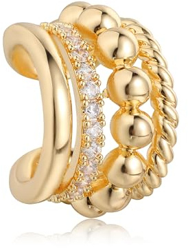 Jenosy Orecchini a fascia da donna in oro non piercing 18 carati con zirconia, orecchini a fascia avvolgenti in oro fatti a mano, regalo per donne, medium, Ottone, Nessuna pietra preziosa