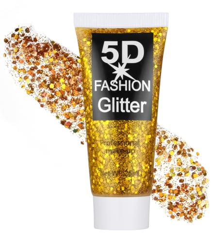 AYBUY Body Glitter Gel, 25ml Fine Face Glitter Gel, Festival Glitters Face Paint for Body Hair Nails (Gold)