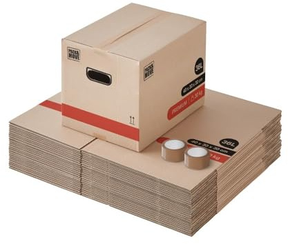 Pack and Move - Lot 30 Cartons Déménagement Livres Premium - 40 X 30 X 30 Cm - Extrême Résistance 30 KG - Poignées Renforcées - 2 Adhésifs Offerts