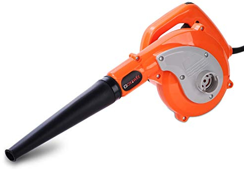 Soplador Electrico - GOXAWEE 600W Soplador Aspirador/Soplador de Aire de Velocidad Variable/Mini Soplador de Hojas/Peso Ligero + 4 Accesorios, AC, Amarillo & Negro