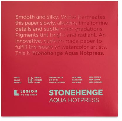 Legion Stonehenge Aqua Watercolor Block, 140lb. Hot Press, 7 by 7 inches, White, 15 Sheets (L21-SQH140WH77)