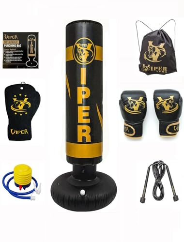 Viper Kids Free Standing Punching Bag Set with Gloves & Pump – Freestanding Children’s Boxing Punch Bag, Junior Kick Boxing MMA Target Training Set for Boys & Girls with Skipping Rope