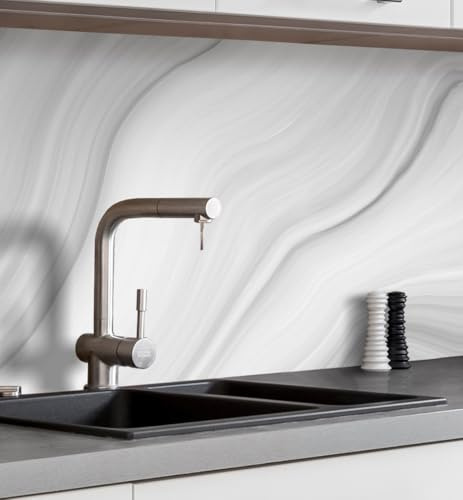 MyMaxxi Küchenrückwand selbstklebend - Matte, 0,4 mm Premium Spritzschutz Folie als günstige Alternative zu Glas, einfache Montage & leichte Reinigung - 60 cm hoch - Motiv: Marmor hellgrau 60 x 60 cm