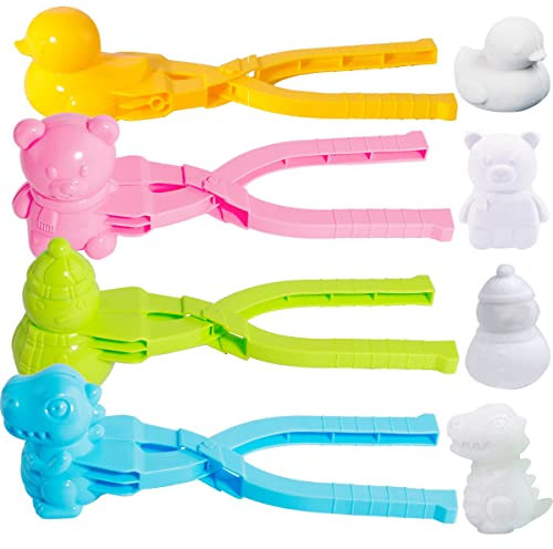 Feelfly 4 Pcs Snowball Maker Clips, Mini Cartoon Snow Ball Maker Clips Clamps Outdoor Winter Play Snow Toys Sand Clay Mold Tools for Kids Adults Snowball Fight Beach Player (mixed)