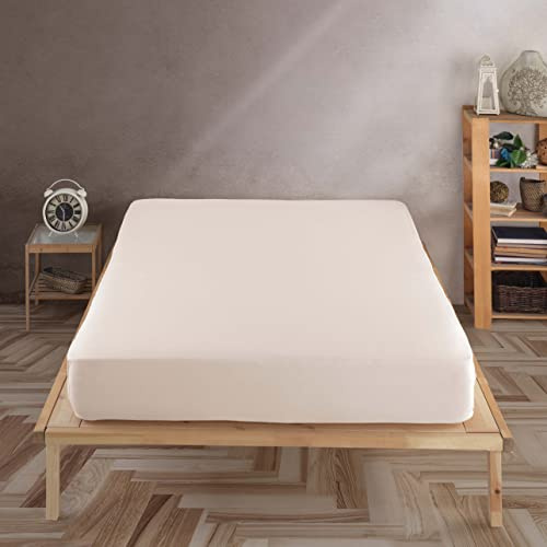 Vency Lenzuolo con Angoli Matrimoniale 180x200 cm Beige Lenzuolo Matrimoniale in%100 Cotone 150g/m²