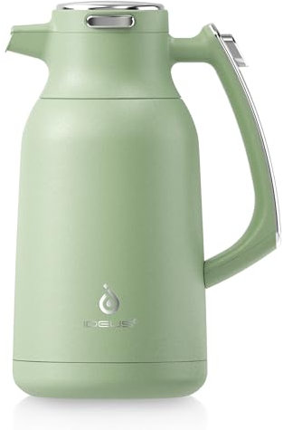 IDEUS Thermal Coffee Carafe 68oz (2,000ml), Stainless Steel Double Wall Insulated Vacuum Flask, Water Jug Coffee Server and Beverage Dispenser, Heat and Cold Retention (Avocado, 68oz (2,000ml))