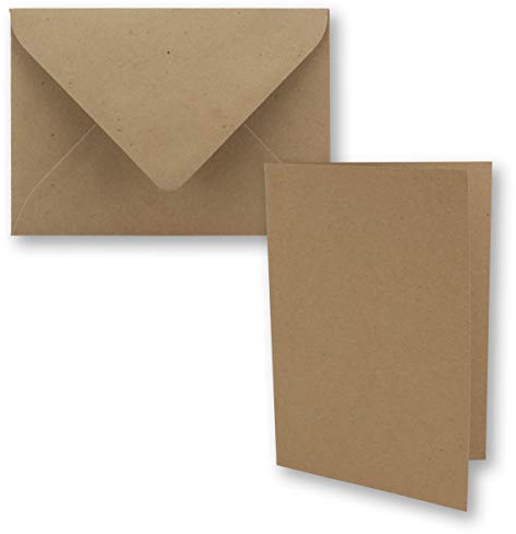 50x DIN B6 Faltkarten Set mit Umschlägen in Kraftpapier Braun - 120 x 170 mm - ideal für Einladungskarten, Hochzeit, Taufe, Kommunion, Konfirmation - Marke: FarbenFroh