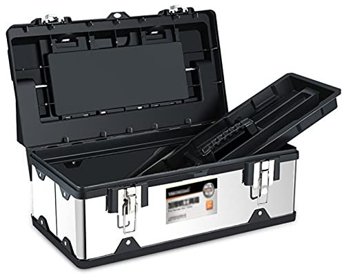 HJXX Werkzeugkoffer 14 / 17 '' Multifunktionswerkzeugkasten mit Abnehmbarer Werkzeugschale Edelstahl tragbare Reparaturwerkzeuge Organizer und Werkzeugkästen Werkzeugkiste (Color : 14 inch)
