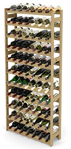 Lenmar, Weinregal aus Holz für Flaschen, Natur, RW-1, Wein, Flaschenregal, Kellerregal, Regale, Flaschenhalter (Natur, RW-1-77, 166 x 72,5 x 25, 11 liegen, 77 Flaschen)