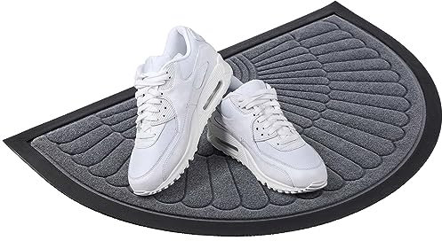 KADAX Fußmatte, Eingangsmatte aus robusten Polyester mit Gummiseite, Wiederstandfähige Schmutzfangmatte in 6 verschiedenen Mustern zur Wahl, Türmatte (Halbkreis 60x40cm, Grau)