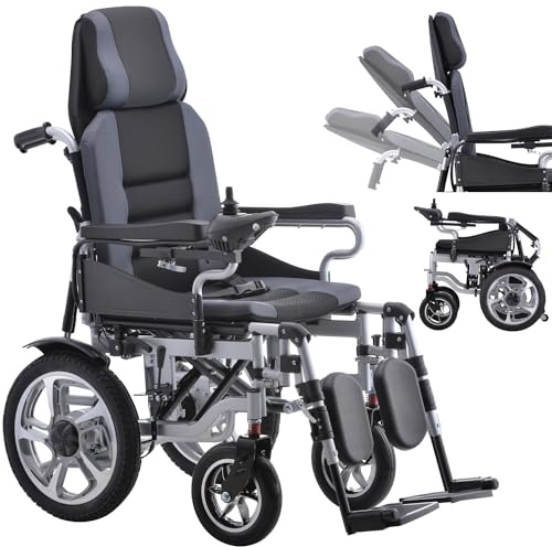 Broobey Reclining Foldable Electric Wheelchairs for Adults - 500W Super Horse Power Motor -30km Range ~ 20AH Extended Battery - Include Headrest and Backrest Multi-Angle Adjustment Support 150kg