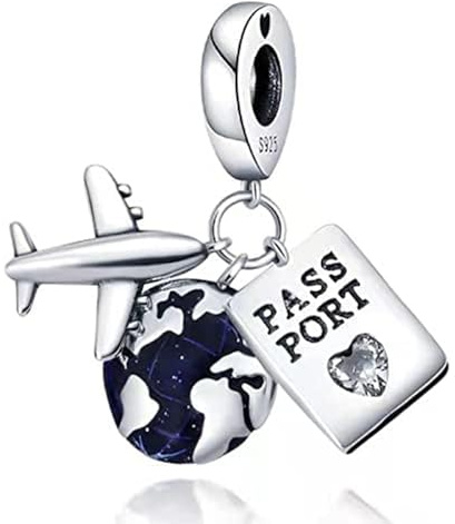 Micoo Charm 925 Argent Sterling pour Bracelets & Colliers: Pendentif Avion Passeport Mauvais Œil Papillon – Hypoallergénique, Compatible Européen, Cadeau Bijoux Femme