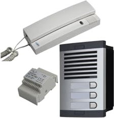 Kit interphone Audio 2 Fils – Installation Facile – pour immeuble/copropriété – Kit Complet avec Plaque de Rue, combinés, boîte et Alimentation