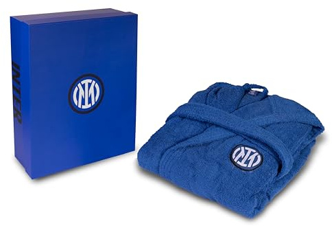 hermet Inter, Accappatoio con Cappuccio, Accappatoio Bambini e Ragazzi, Unisex, in Spugna 380 gsm, 100% Cotone, Logo dell' Inter Lato Cuore, Taglia 8/10 Anni