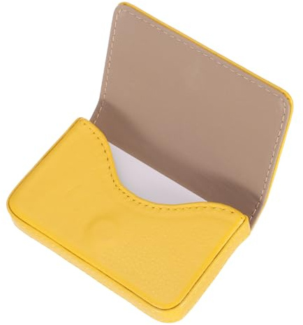 sourcing map Business Card Holder, PU Leather Business Card Case Pocket Business Name Card Holder with Magnetic Shut for Men and Women, Yellow