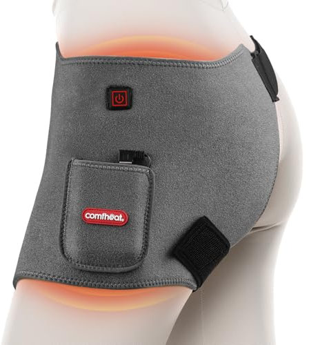 Comfheat Cordless Hip Heating Pad for Hip/Sciatica Pain Relief - 5000mAh Power Bank Included, Heated Hip Wrap for Women, Men, Electric Portable Hip Heat Pad Gray (S/M/L)