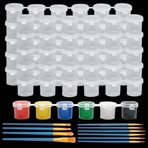 Sixfolo 60 Barattoli Vasi di Vernice Vuoti 10ml Strisce di Vernice Vuota con Coperchi Mini Contenitori Per Pittura in Plastica con 10 Pennelli per Pittura Artistica,10 Strisce