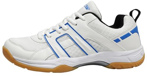 ZaKoonaC Unisex Tennis Badminton Shoes - Mesh Upper, MD Rubber Outsole, Arch Support and Anti-Slip Grooves for Hard Courts, Grass Surfaces White Blue