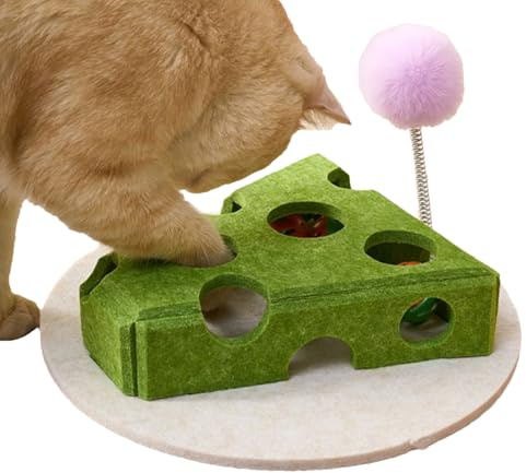 Teksome Distributeur De Friandises pour Chat - Jouet Puzzle en Forme de Fromage,avec Kit d'Accessoires Incluant d'Agitation, Clochette, Souris et Boîte à Nourriture pour Jeu des Races