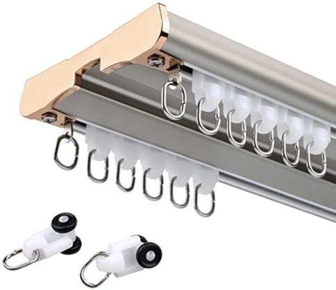 Barra de Cortina Doble, Riel de Cortina de Doble Filas, Completo con Accesorios de Montaje, para Separadores de Habitaciones/Salón/Dormitorio/Ventana Interior(Gray,100cm/3.3ft)