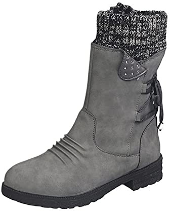 Generisch Mid Boots Up For Women Zapatos de Encaje Tacones de becerro Botas gruesas Casual Botas retro para mujer, gris, 41 EU