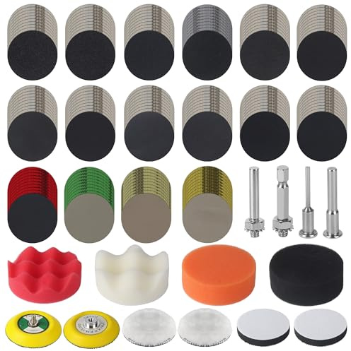 174 pezzi Dischi Abrasivi 75mm Accessorio Lucidante per Avvitatore,con Tamponi Abrasivi Grana 60-10000, Tamponi Lucidanti e Carta Abrasiva per Trapano, Auto, Metallo