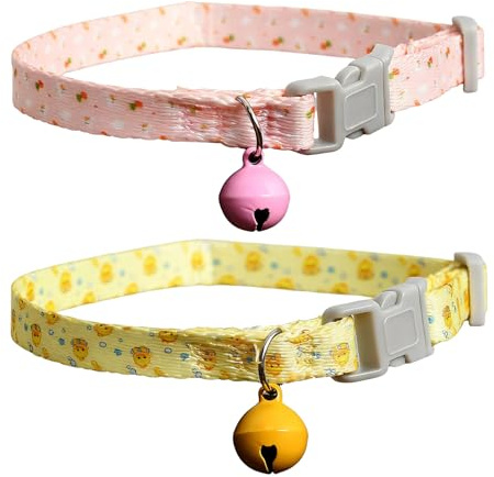 2 Pezzi Collare per Gatti con Campanella – Collare di Sicurezza Regolabile e Ricamato per Gattini, Cuccioli e Cani – Collare Personalizzato, 20-30 cm, Rosa e Giallo