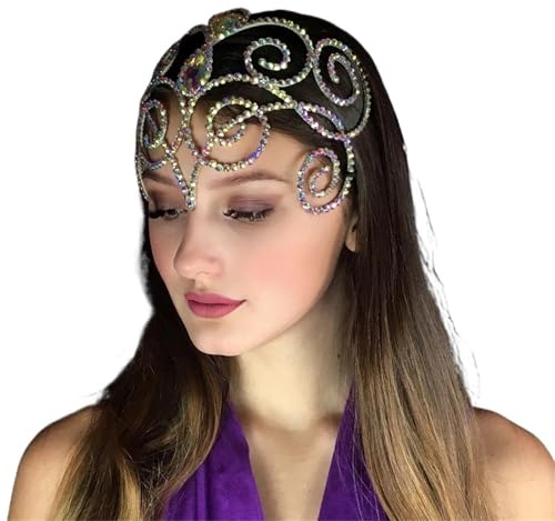 huvudkedja Belly Dance Headpiece Huvudband Bridal Hårsmycken ihåliga färgglada strass huvudkedja för kvinnor (guld)