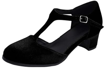 Zapatos de tacón en bloque para mujer, plataforma, con tiras en T, sandalias Mary Jane Pumps Terciopelo Business Boda Fiesta Zapatos de noche Elegantes Bailarinas Zapatos de novia para el día a día